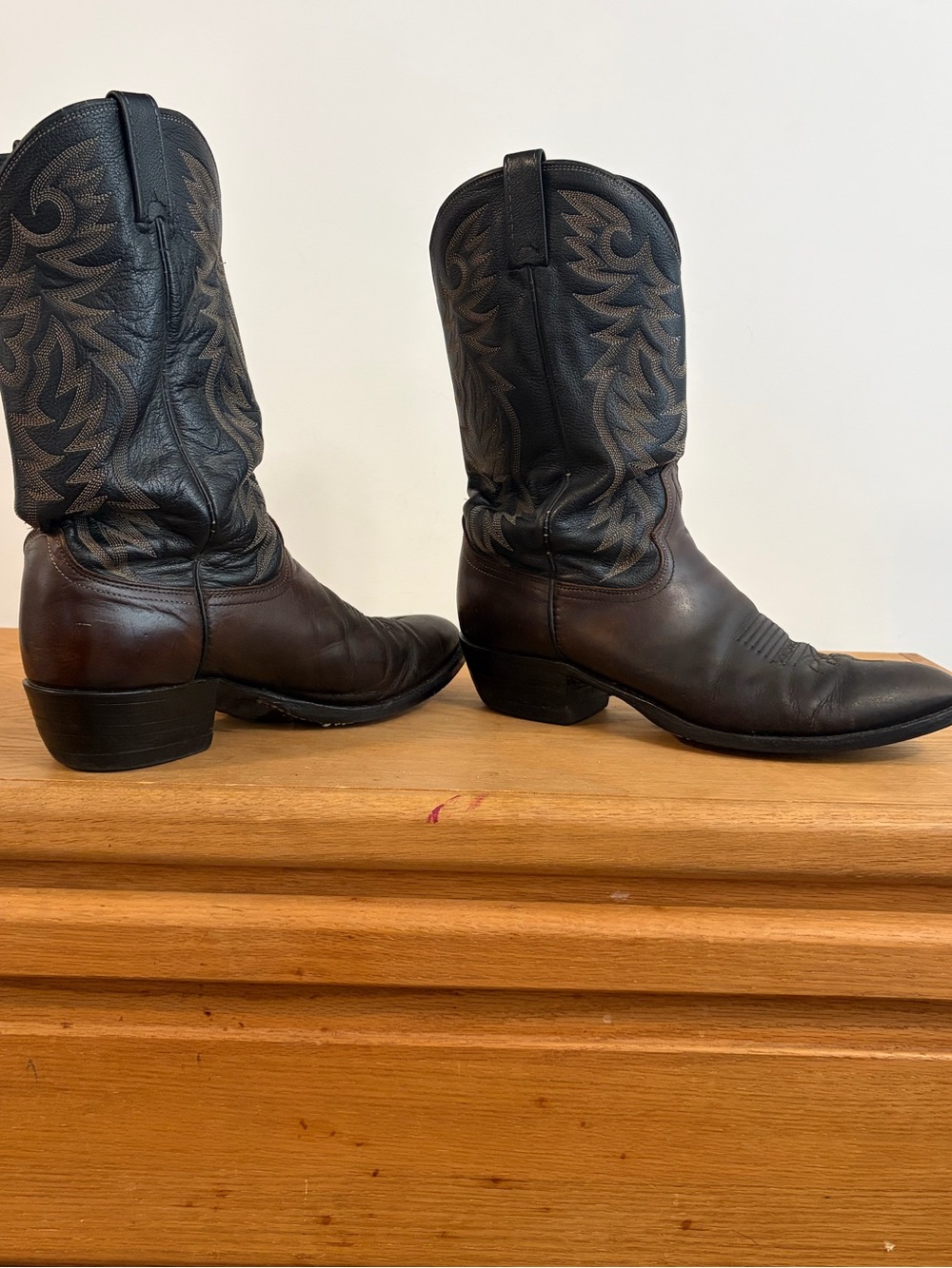 Vintage Dan Post Cowboy Boots Brown Black Western Leather Boots Men’s Size 12D U